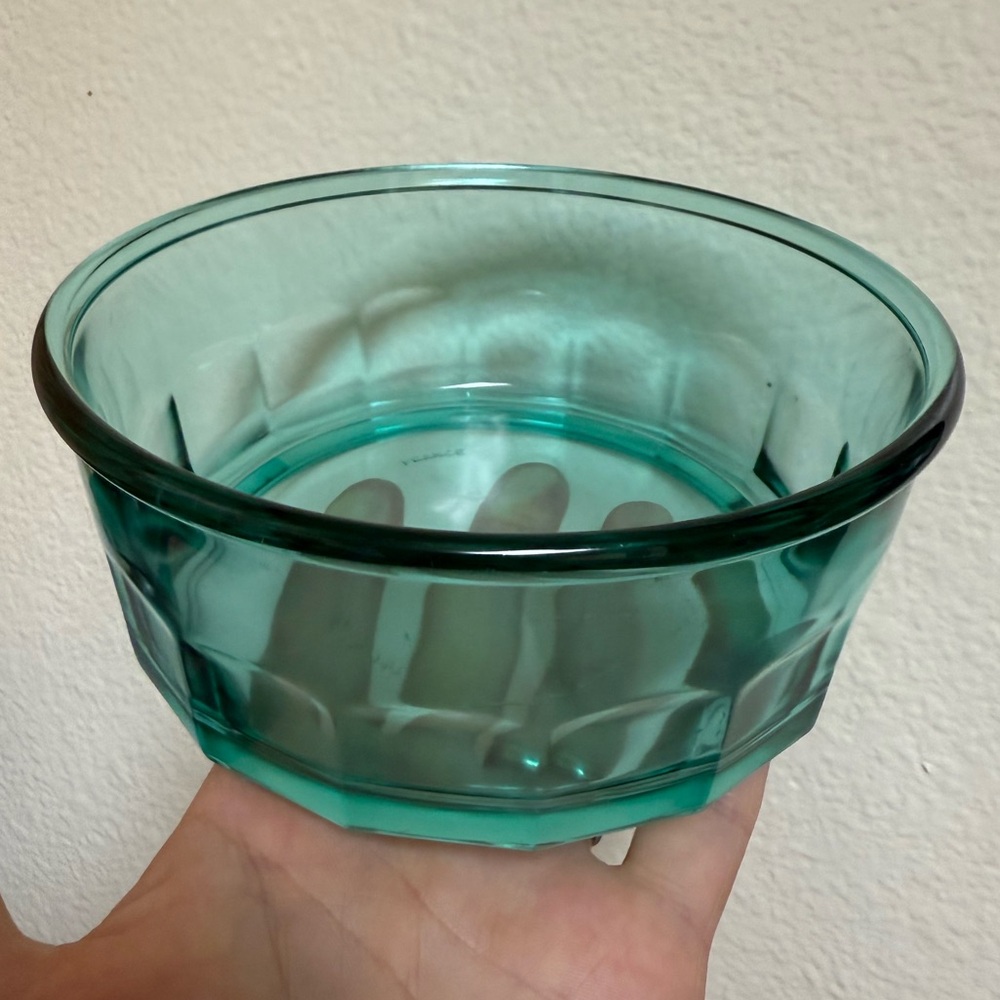 Vintage Arcoroc of France Teal Thumbprint Glass Bowl Cereal Soup Fruit Trinket